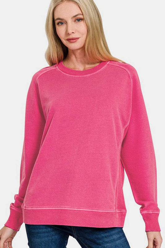 Zenana Full Size Pigment Dyed French Terry Sweatshirt - Trendsi - Flyclothing LLC