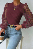 Textured Applique Long Sleeve Blouse - Trendsi - Flyclothing LLC
