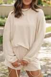 Round Neck Long Sleeve Top and Shorts Set - Trendsi - Flyclothing LLC