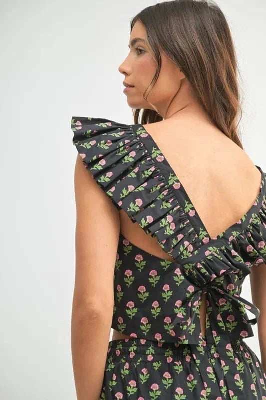 MABLE Floral Print Ruffle Top and Pants Set - Trendsi - Flyclothing LLC