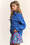 J.NNA Snap Down Long Sleeve Denim Shacket - Trendsi - Flyclothing LLC