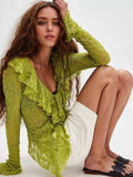 Lace Ruffle V-Neck Blouse - Trendsi - Flyclothing LLC