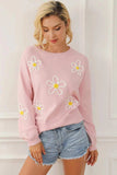 Flower Round Neck Dropped Shoulder Sweater - Trendsi - Flyclothing LLC