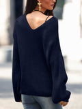 Full Size Lace Up V-Neck Long Sleeve Sweater - Trendsi - Flyclothing LLC