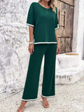 Contrast Trim Round Neck Top and Pants Set - Trendsi - Flyclothing LLC