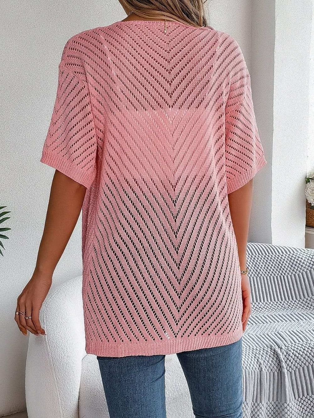 Openwork Open Front Half Sleeve Cardigan - Trendsi - Flyclothing LLC