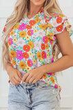 Floral Print Shirred Tiered Ruffled Sleeve Blouse - Trendsi - Flyclothing LLC