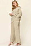 Double Take Full Size Texture Long Sleeve Top and Pants Set - Trendsi - Flyclothing LLC