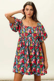 BiBi Floral Print Puff Square Neck Dress - Trendsi - Flyclothing LLC