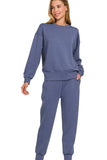 Zenana Scuba Crewneck Pullover & Joggers 2 Pieces Set - Trendsi - Flyclothing LLC