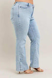 Judy Blue Full Size Tummy Control Vintage Wash Side Slit Slim Boot Jeans Plus Size - Trendsi - Flyclothing LLC