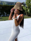 Openwork Slit Scoop Neck Sweater Dress - Trendsi - Flyclothing LLC