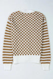 Checkered V-Neck Long Sleeve Cardigan - Trendsi - Flyclothing LLC