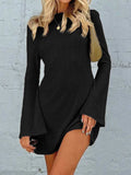 Backless Round Neck Long Sleeve Mini Dress - Trendsi - Flyclothing LLC