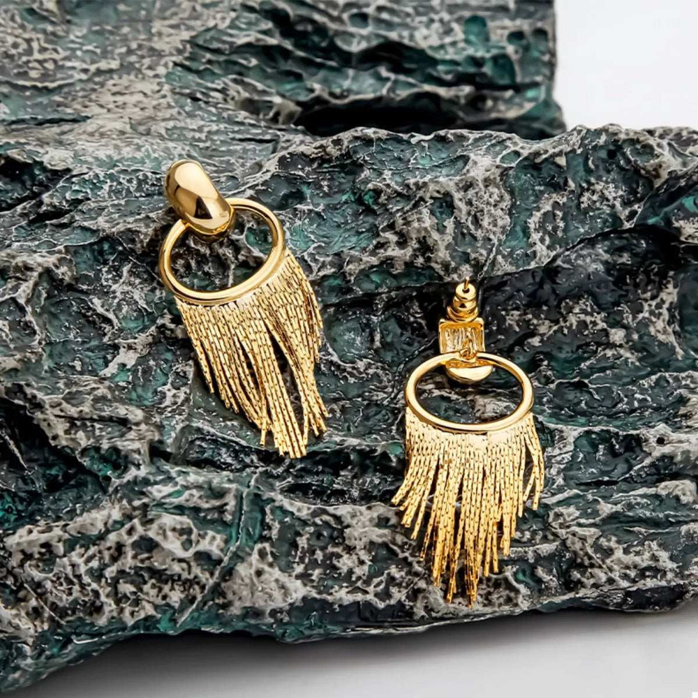 18K Gold-Plated Fringe Chain Earrings - Trendsi - Flyclothing LLC