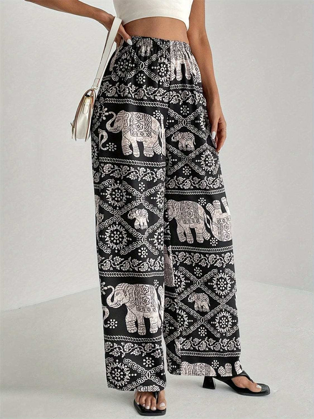 Printed Wide Leg Elastic Waist Pants - Trendsi - Flyclothing LLC