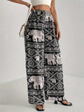 Printed Wide Leg Elastic Waist Pants - Trendsi - Flyclothing LLC