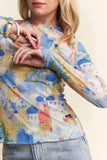 Davi & Dani Multi Printed Mesh Round Neck Long Sleeve Top - Trendsi - Flyclothing LLC