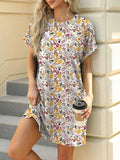Printed Round Neck Short Sleeve Mini Dress - Trendsi - Flyclothing LLC