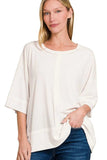 Zenana Ribbed Boat Neck 3/4 Sleeve Top - Trendsi - Flyclothing LLC