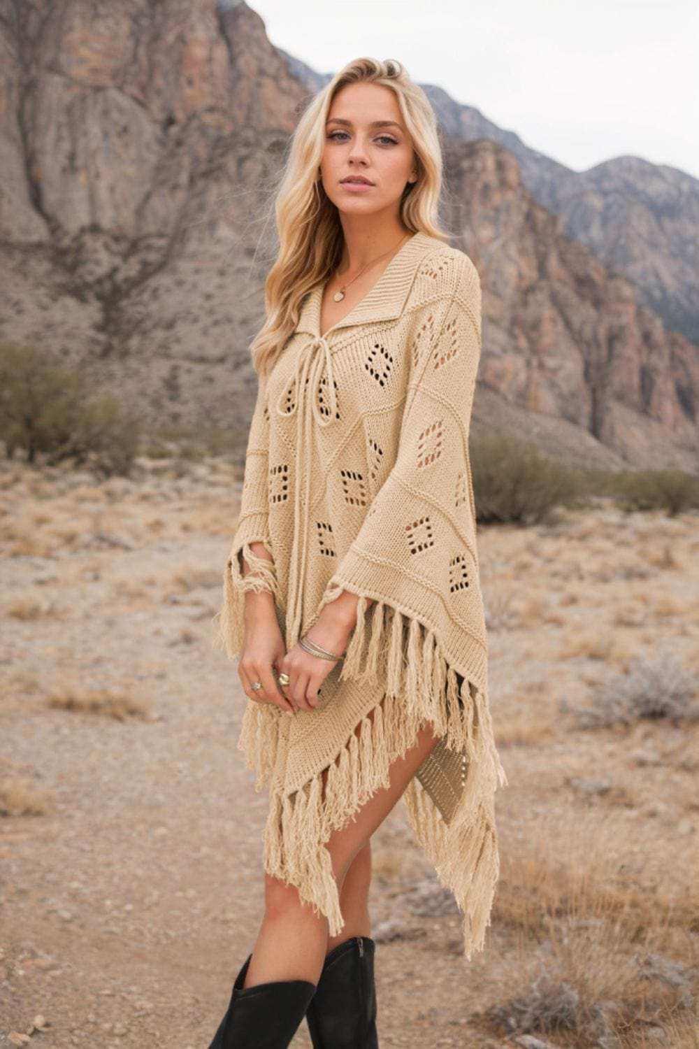 Tassel Hem Knit Cover Up - Trendsi - Flyclothing LLC
