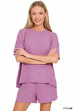 Zenana Soft Melange Short Sleeve Tee and Shorts Set - Trendsi - Flyclothing LLC