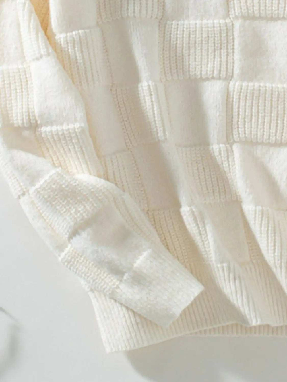 Checkered Round Neck Long Sleeve Sweater - Trendsi - Flyclothing LLC