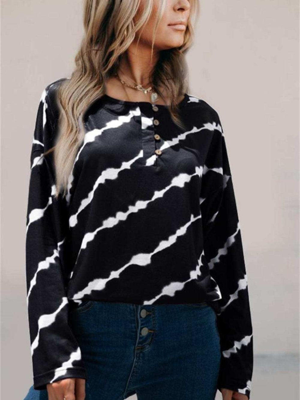 Striped Round Neck Long Sleeve T-Shirt - Trendsi - Flyclothing LLC