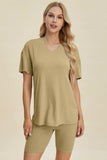 Basic Bae Full Size Ribbed V-Neck Short Sleeve Top and Shorts Set - Trendsi - Flyclothing LLC