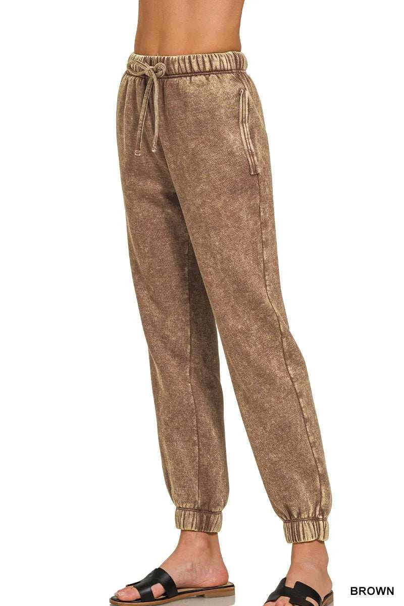 Zenana Acid Wash Fleece Sweatpants with Pockets - Trendsi - Flyclothing LLC