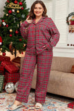 Plus Size Plaid Collared Neck Top and Pants Lounge Set - Trendsi - Flyclothing LLC