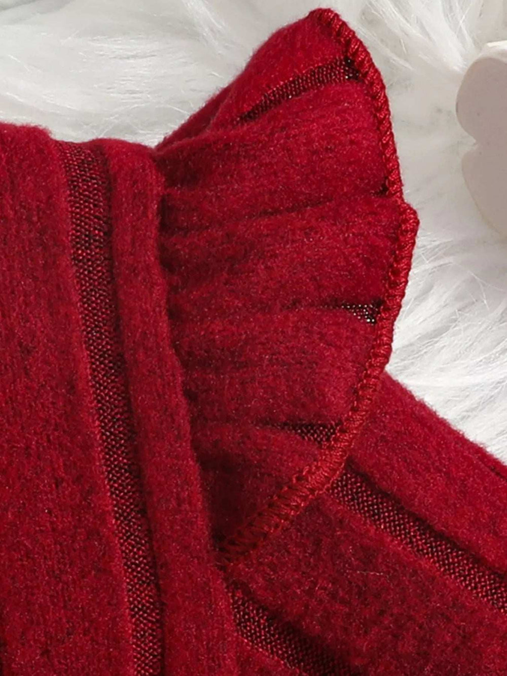 Children's Ribbed Knit Ruffle Trim Dress with Bag - Trendsi - Flyclothing LLC