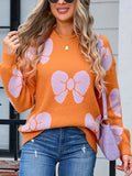 Angel Wings Bow Round Neck Dropped Shoulder Sweater - Trendsi - Flyclothing LLC