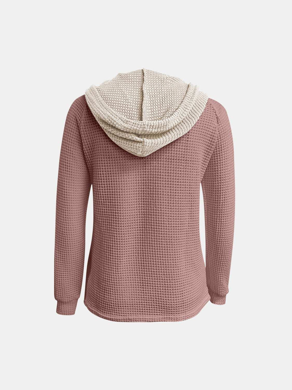 Full Size Waffle-Knit Contrast Long Sleeve Hoodie - Trendsi - Flyclothing LLC