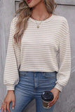 Striped Round Neck Long Sleeve Top - Trendsi - Flyclothing LLC