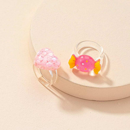2 Piece Cute Candy Heart Resin Rings - Trendsi - Flyclothing LLC