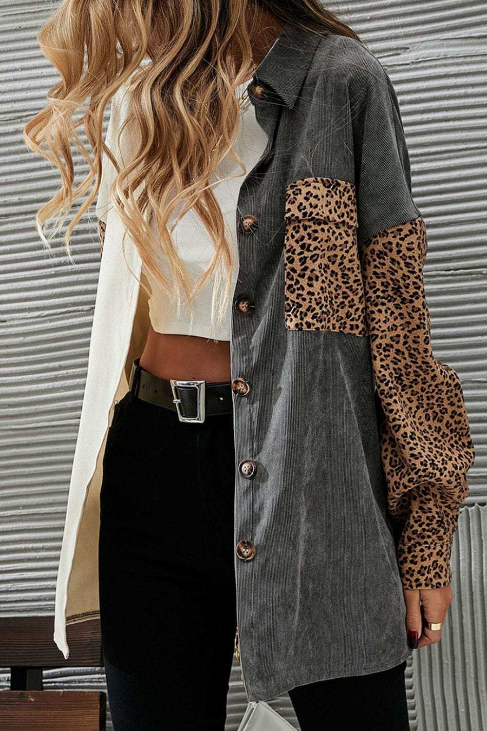 Leopard Button Up Drop Shoulder Jacket - Trendsi - Flyclothing LLC