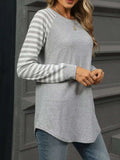 Striped Round Neck Raglan Sleeve T-Shirt - Trendsi - Flyclothing LLC