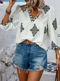 Printed V-Neck Three-Quarter Sleeve Blouse - Trendsi - Flyclothing LLC