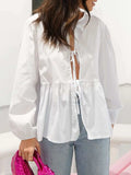 Tied Round Neck Long Sleeve Blouse - Trendsi - Flyclothing LLC