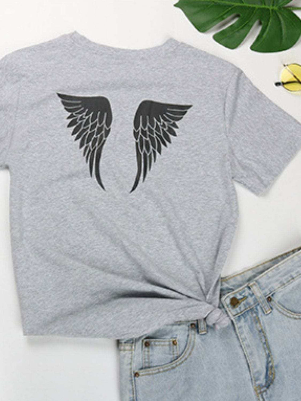 Perfee ANGEL Round Neck Short Sleeve T-Shirt - Trendsi - Flyclothing LLC
