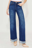 RISEN Full Size Tummy Control High Rise Wide Leg Cuffed Jeans Plus Size - Trendsi - Flyclothing LLC