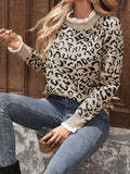 Frill Leopard Long Sleeve Sweater - Trendsi - Flyclothing LLC