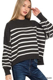 Zenana Exposed Seam Striped Oversized Sweater - Trendsi - Flyclothing LLC