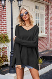 Slit V-Neck Dropped Shoulder Sweater - Trendsi - Flyclothing LLC