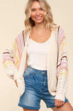 Haptics Full Size Striped Crochet Open Front Cardigan - Trendsi - Flyclothing LLC