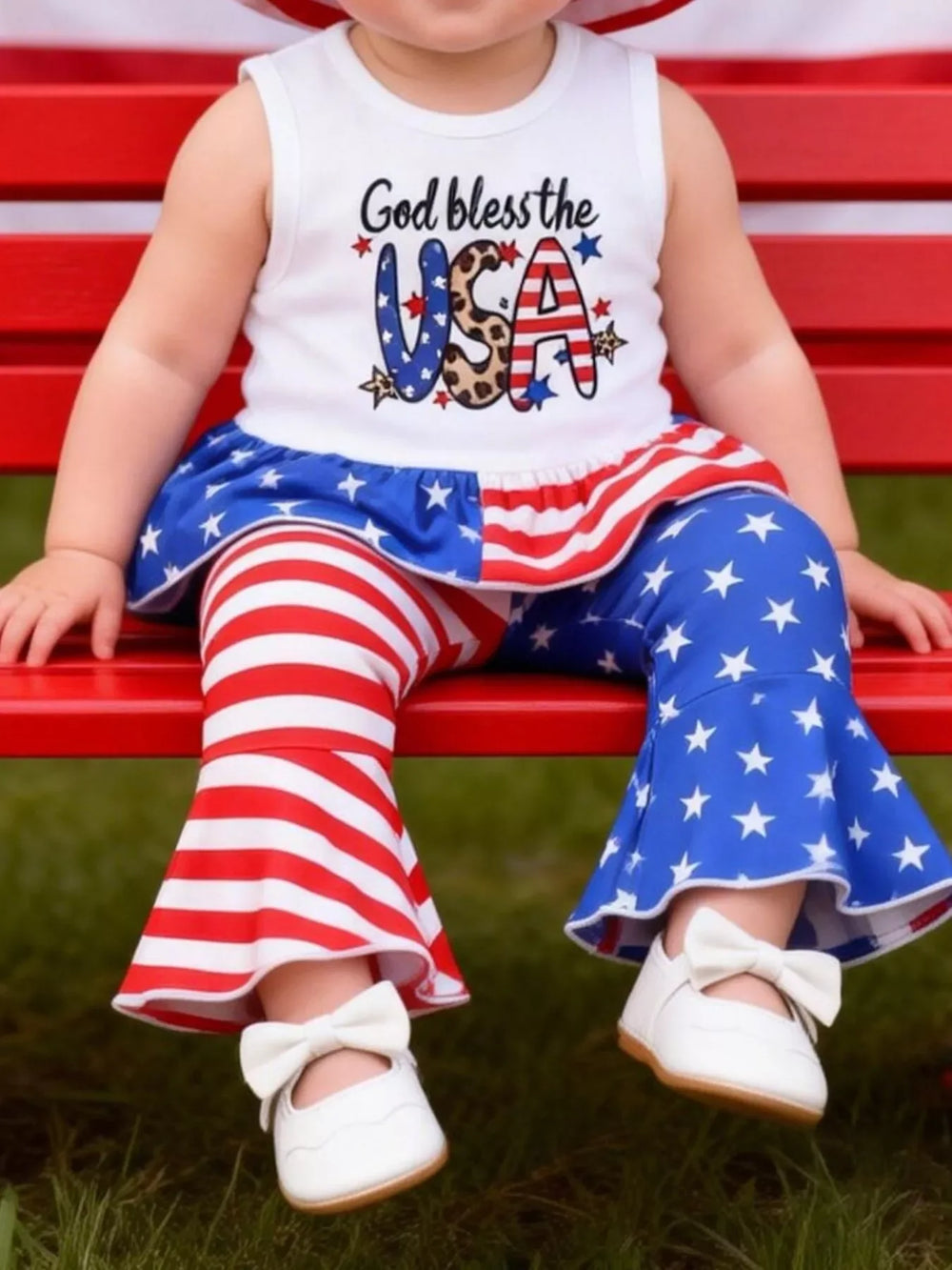 Children's Patriotic Tank and Pants Outfit Set with Hat - Trendsi - Flyclothing LLC