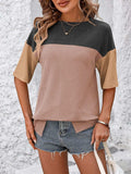 Color Block Round Neck Half Sleeve T-Shirt - Trendsi - Flyclothing LLC