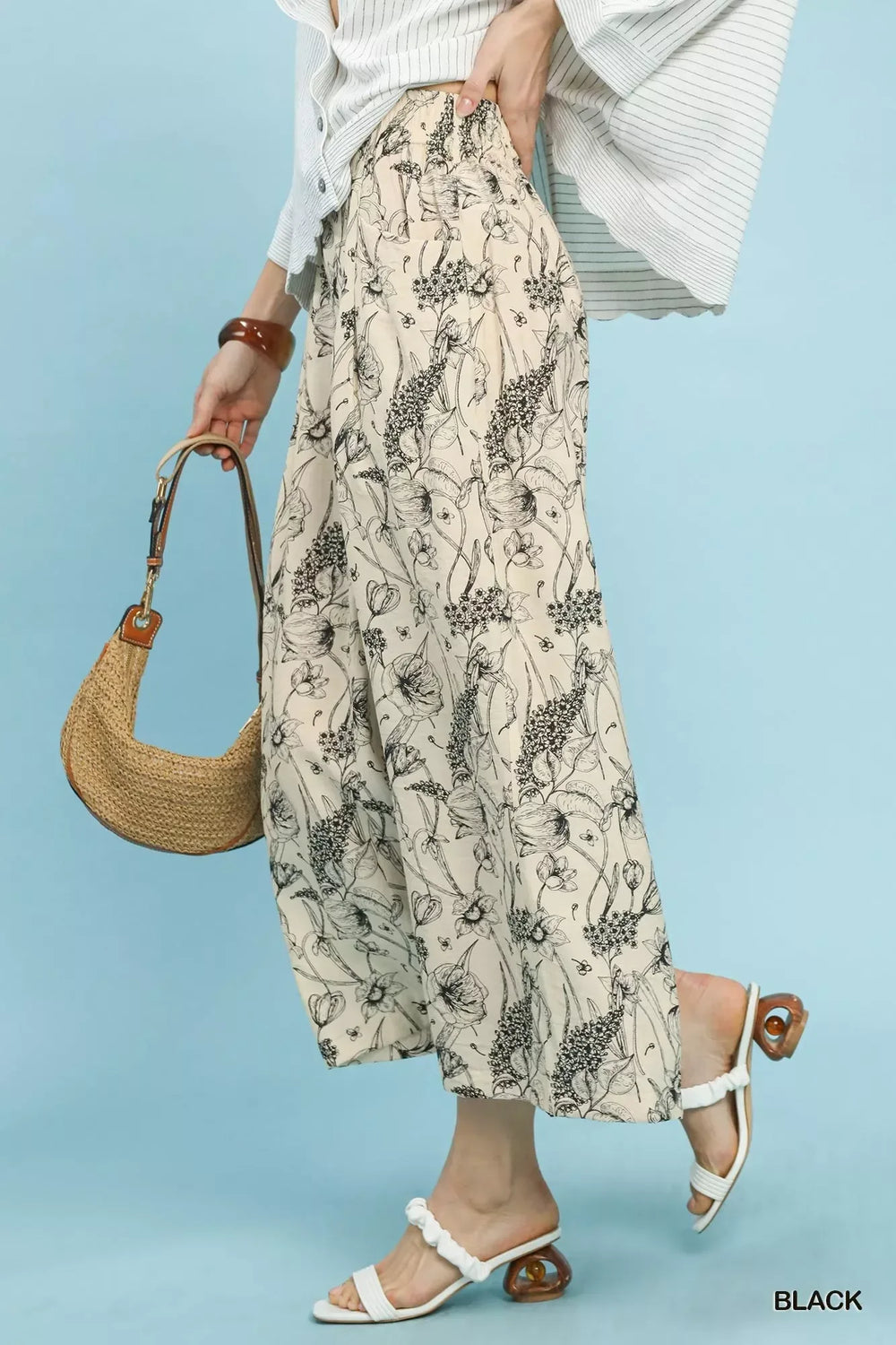 Umgee Two Tone Floral Print Pants - Trendsi - Flyclothing LLC