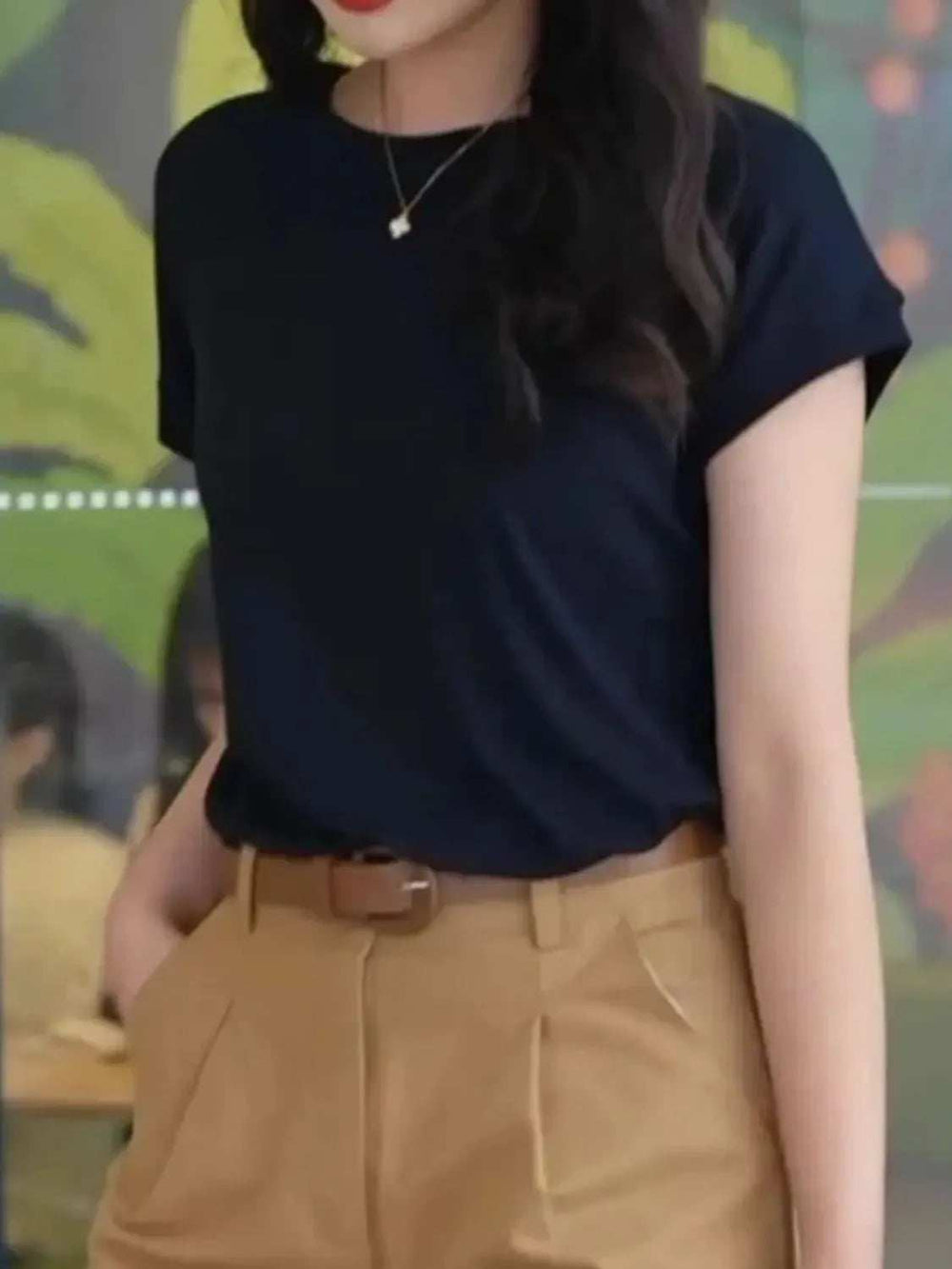 Round Neck Short Sleeve T-Shirt - Trendsi - Flyclothing LLC